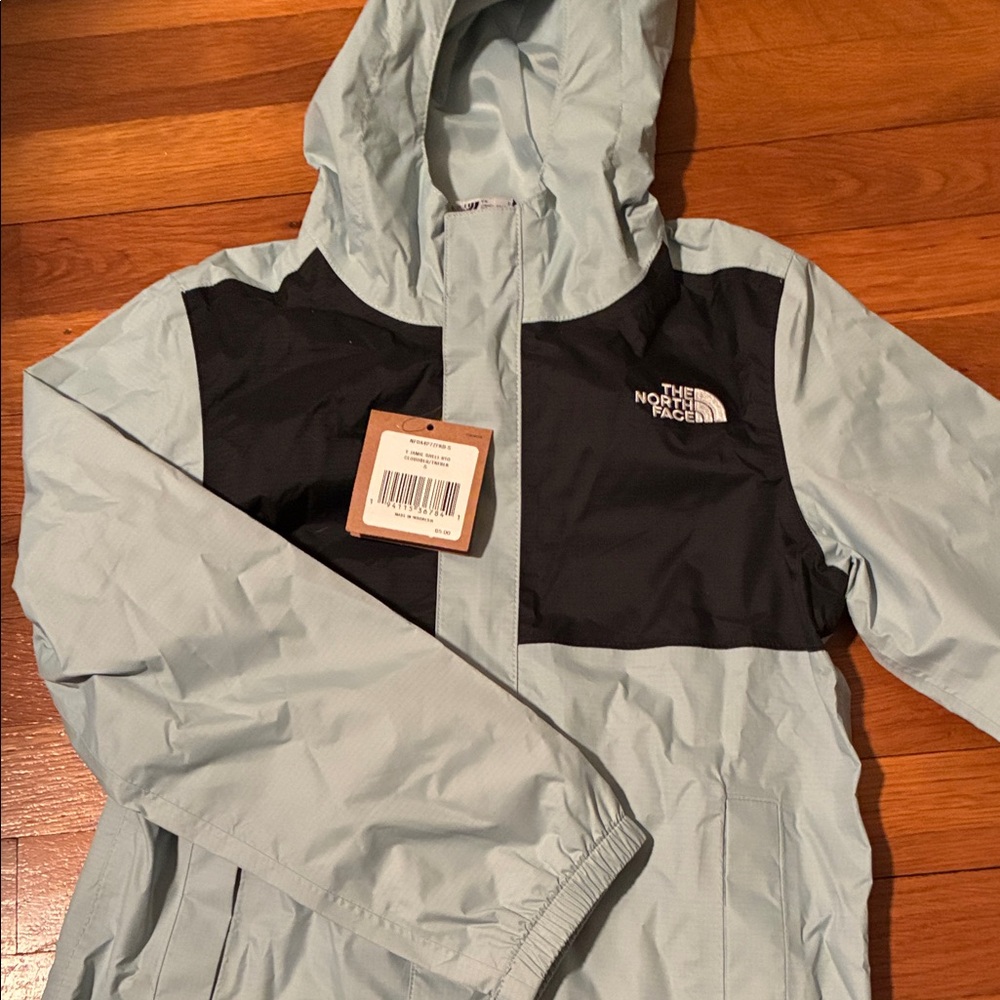 SOLD Available The North Face Sky Blue and Black Hooded Jacket NWT - Picture 5 of 7